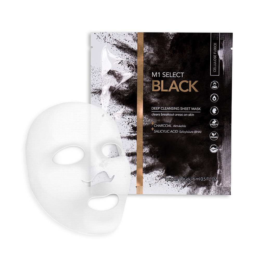 M1 Select Black Sheet Mask tiefenreinigende Tuchmaske